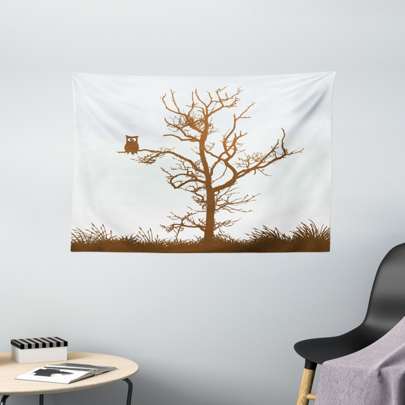 Owl Autumn Tree Branch Wide Tapestry