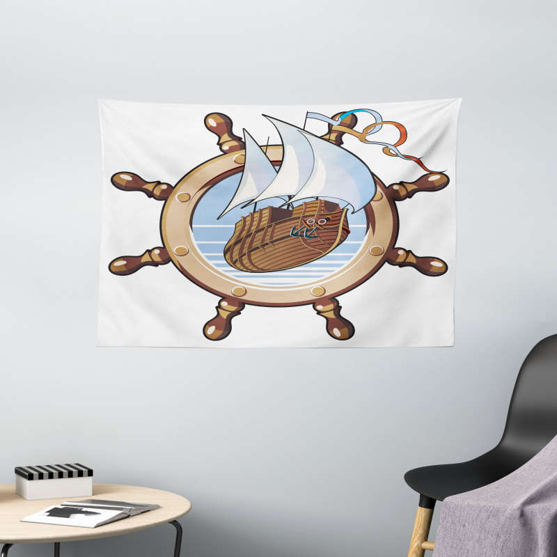 Ships Wheel Sailing Wide Tapestry