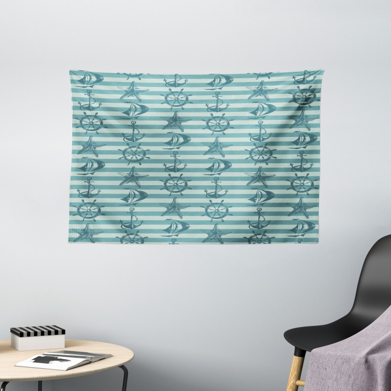 Ship Wheel Anchor Wide Tapestry