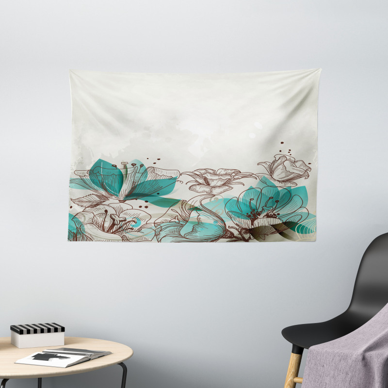 Retro Hibiscus Art Wide Tapestry