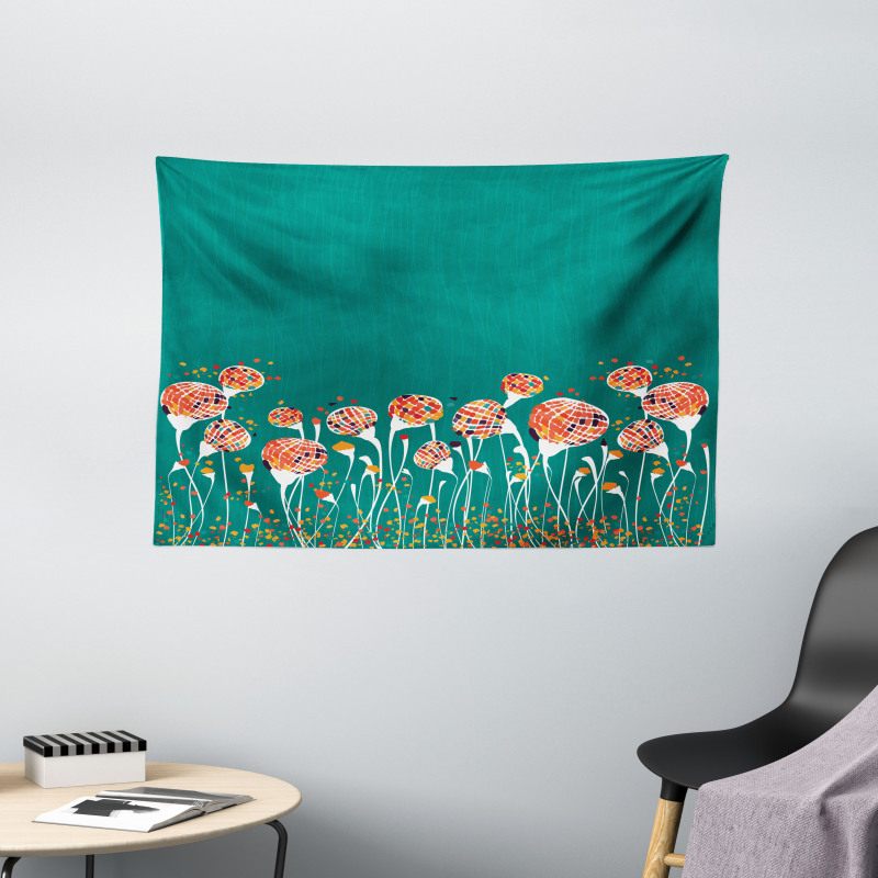 Modern Spring Flowers Wide Tapestry