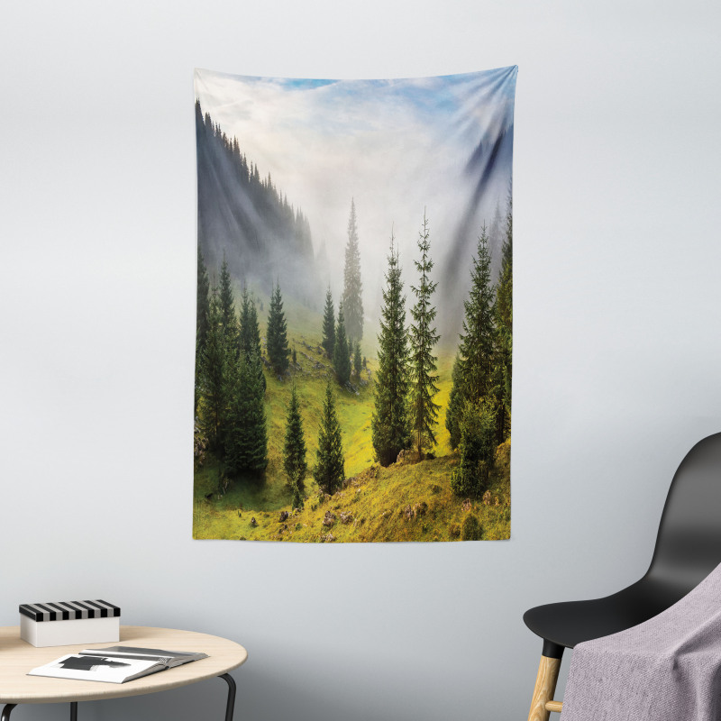Green Trees on Meadow Tapestry