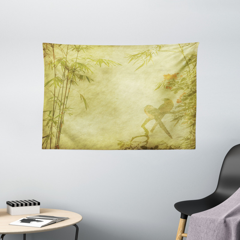 Branch and Bamboo Stems Wide Tapestry