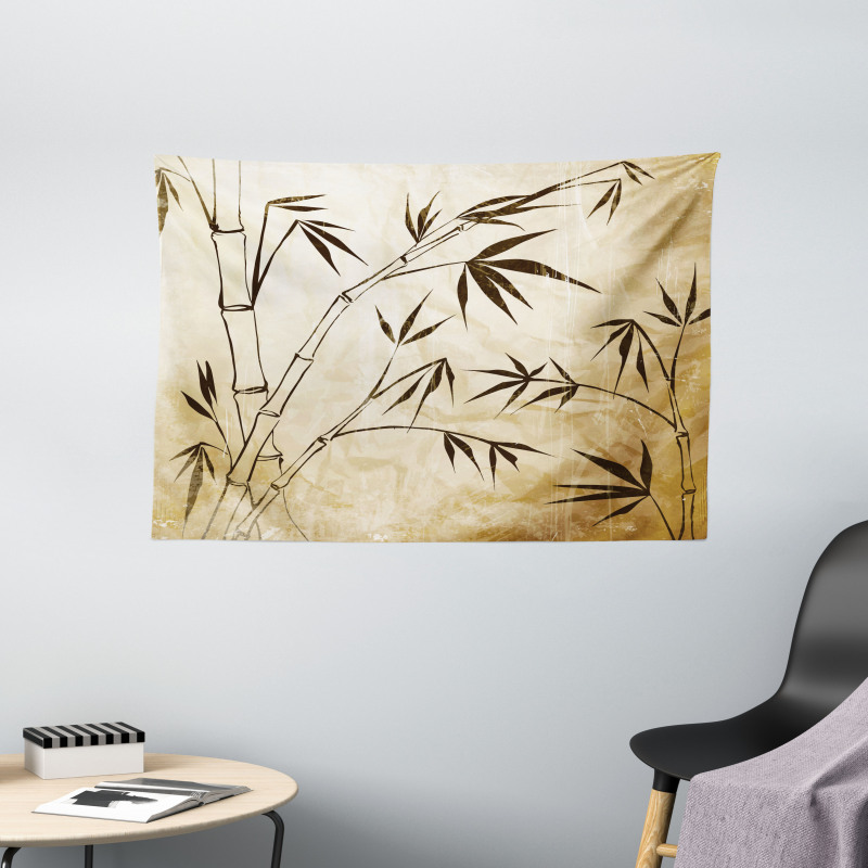 Gradient Bamboo Leaves Wide Tapestry