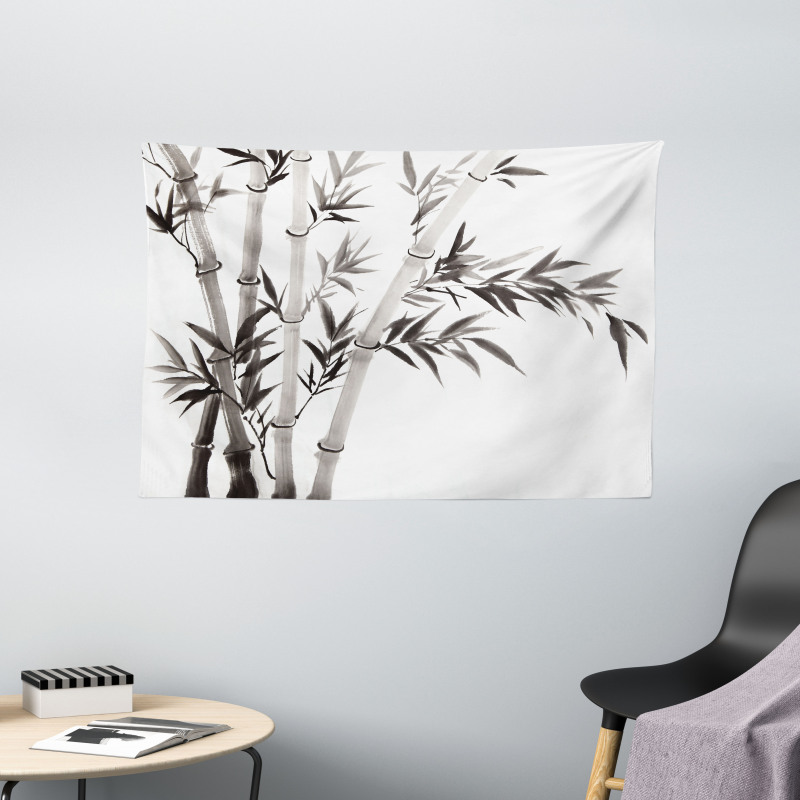 Traditional Bamboo Leaves Wide Tapestry