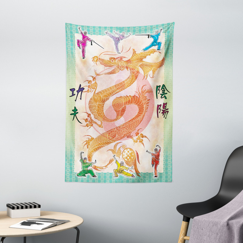 Colorful Dragon and Samurais Tapestry