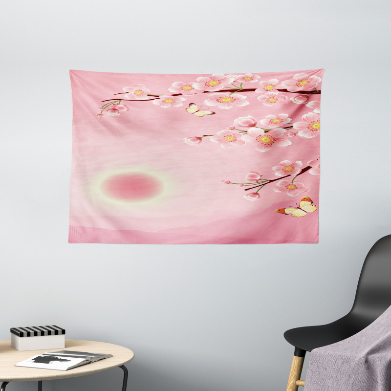 Nature Blossom Tree Wide Tapestry