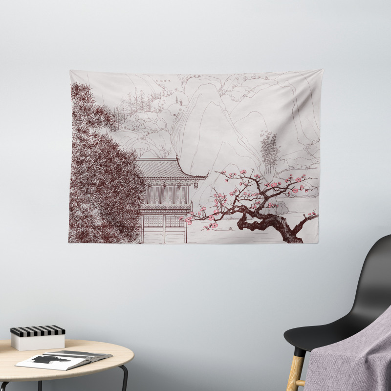 Sakura Trees and Mountain Wide Tapestry