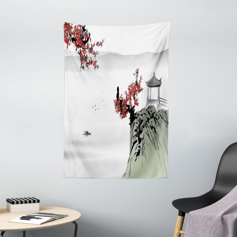 Cherry Blossoms and Boat Tapestry