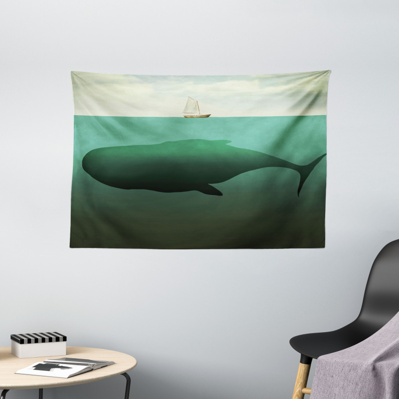 Giant Whale Sailboat Wide Tapestry