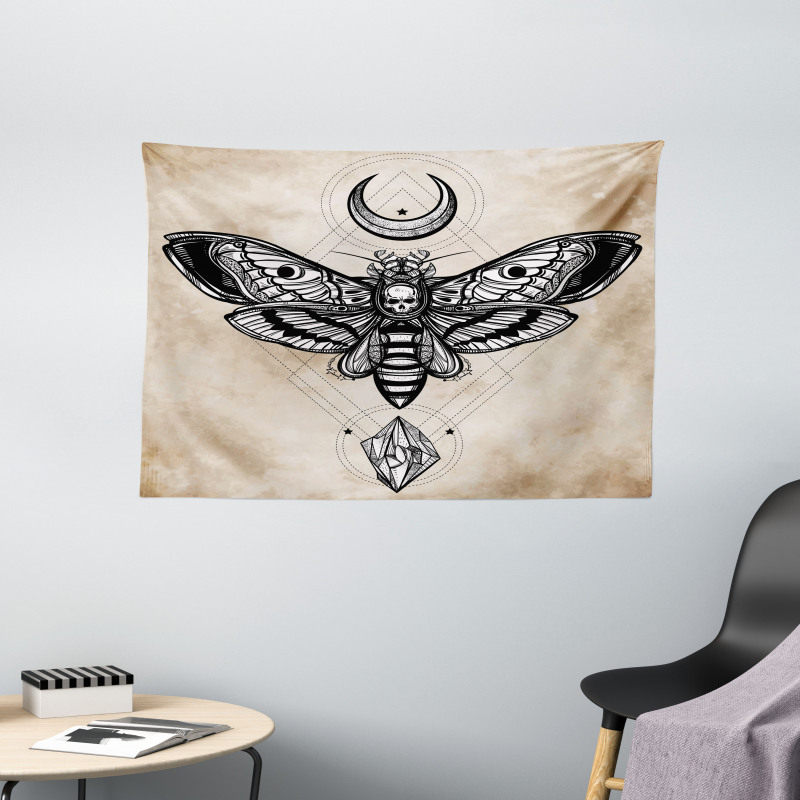 Hawk Moth Skull Magic Wide Tapestry