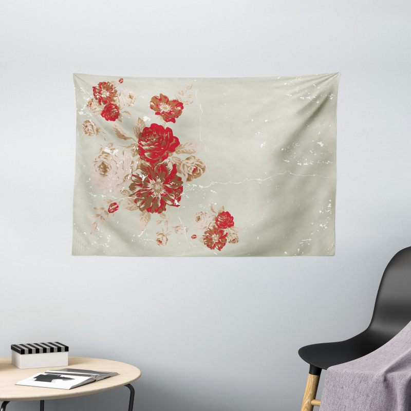 Rose Antique Flowers Wide Tapestry