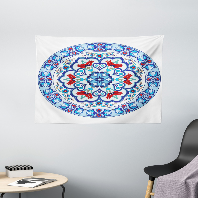 European Floral Tulips Wide Tapestry