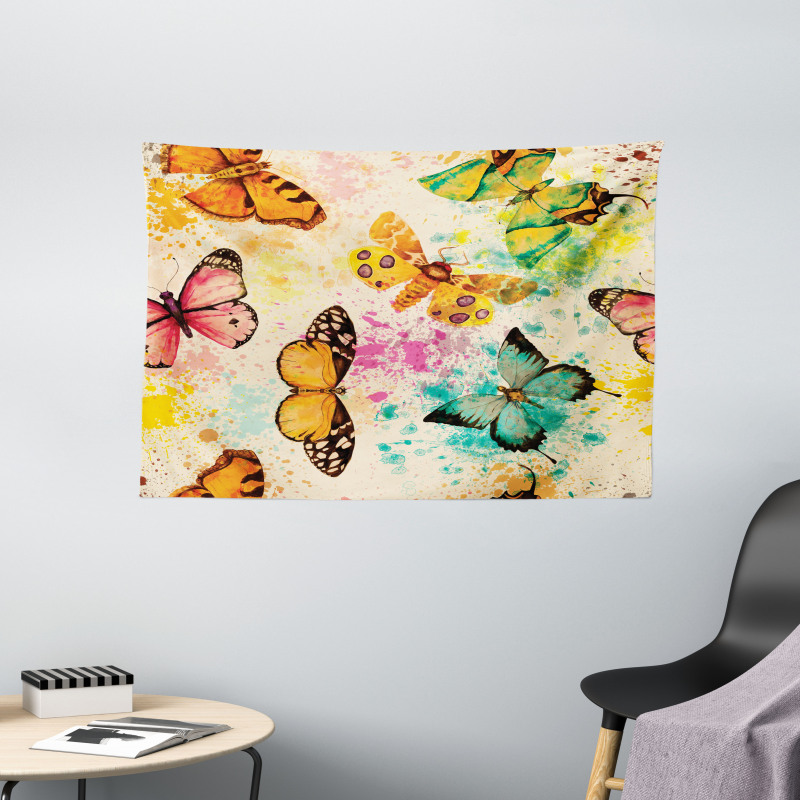 Murky Grungy Butterfly Wide Tapestry