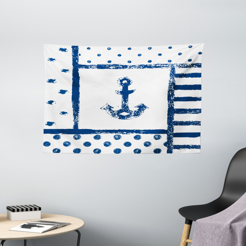 Grunge Boat Navy Theme Wide Tapestry