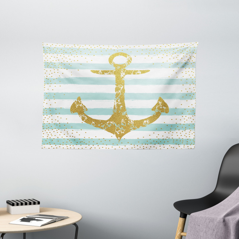 Marine Golden Anchor Wide Tapestry
