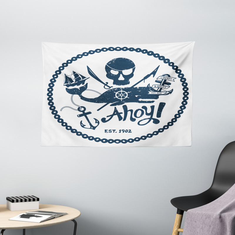 Nautical Pirate Skull Wide Tapestry