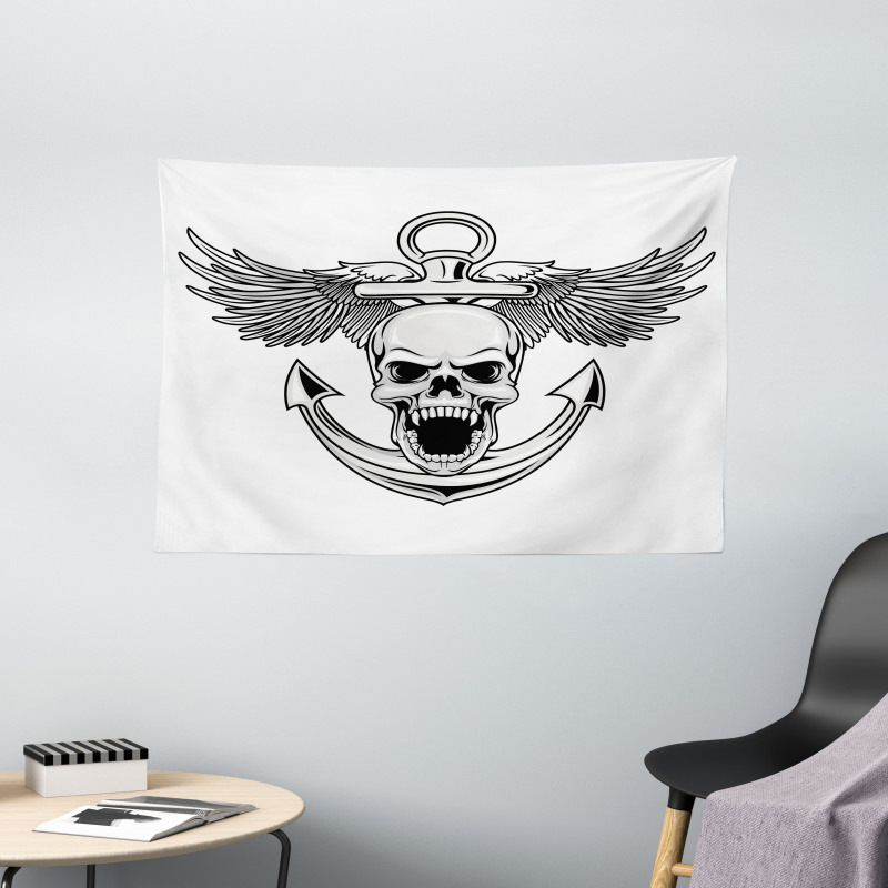 Skull Anchor Eagle Wide Tapestry