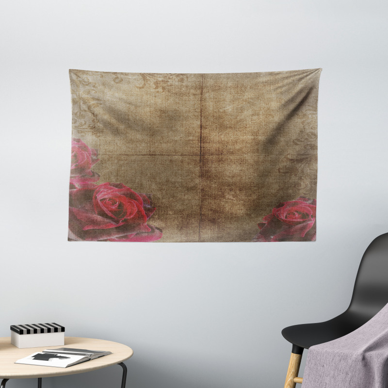 Vintage Roses Frame Wide Tapestry