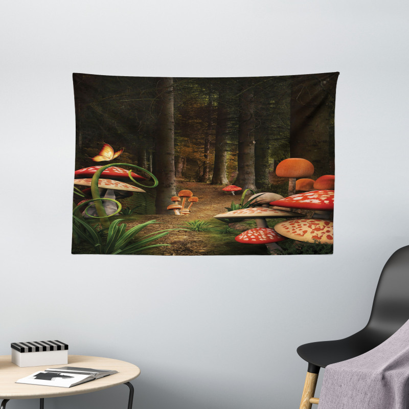 Mushrooms Dark Forest Wide Tapestry