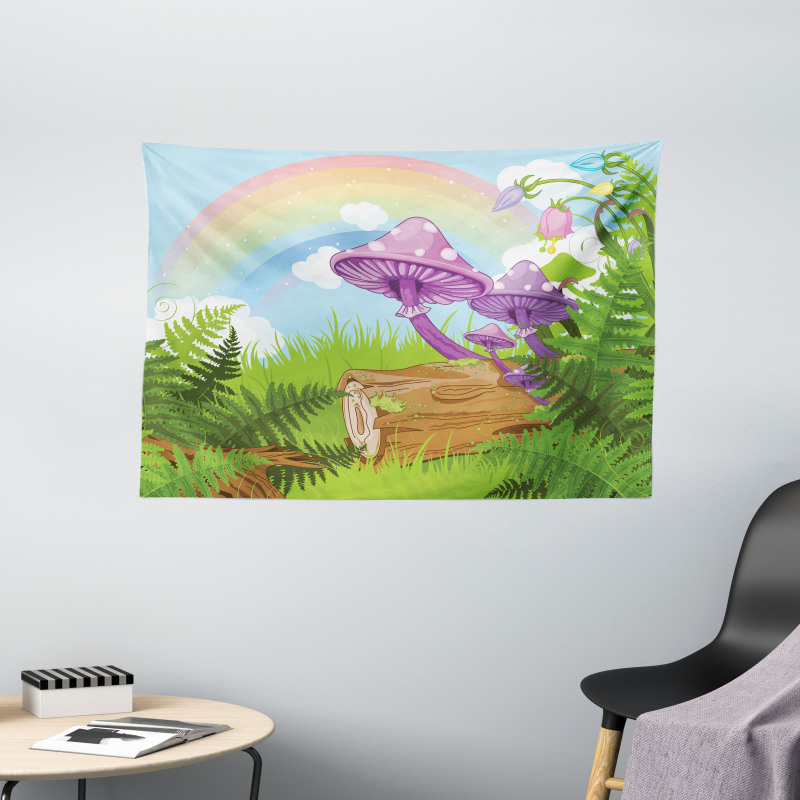 Wood Grass Fungus Art Wide Tapestry