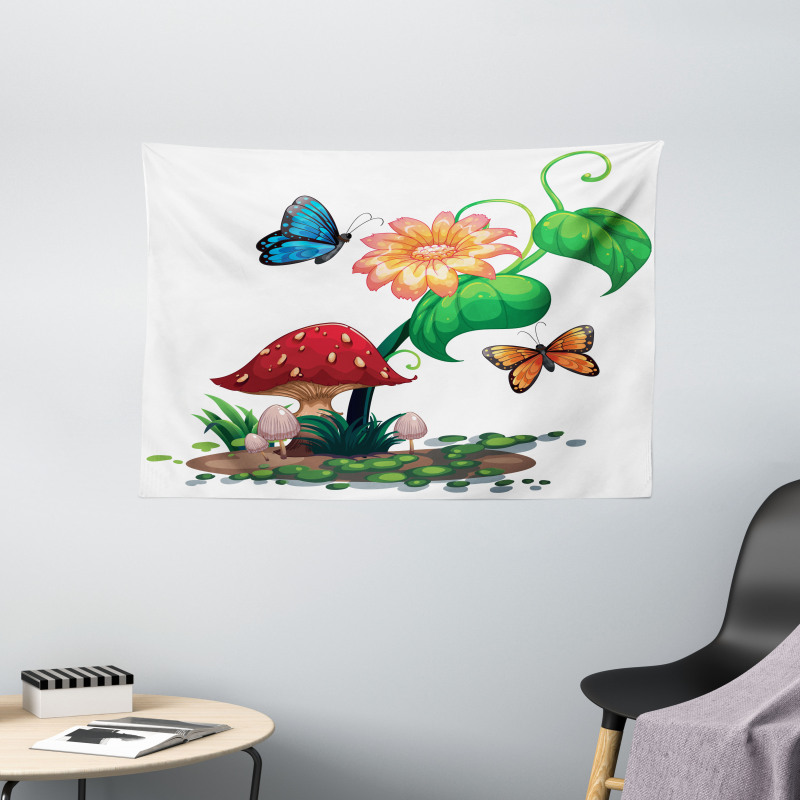 Flowering Plant Butterfly Wide Tapestry