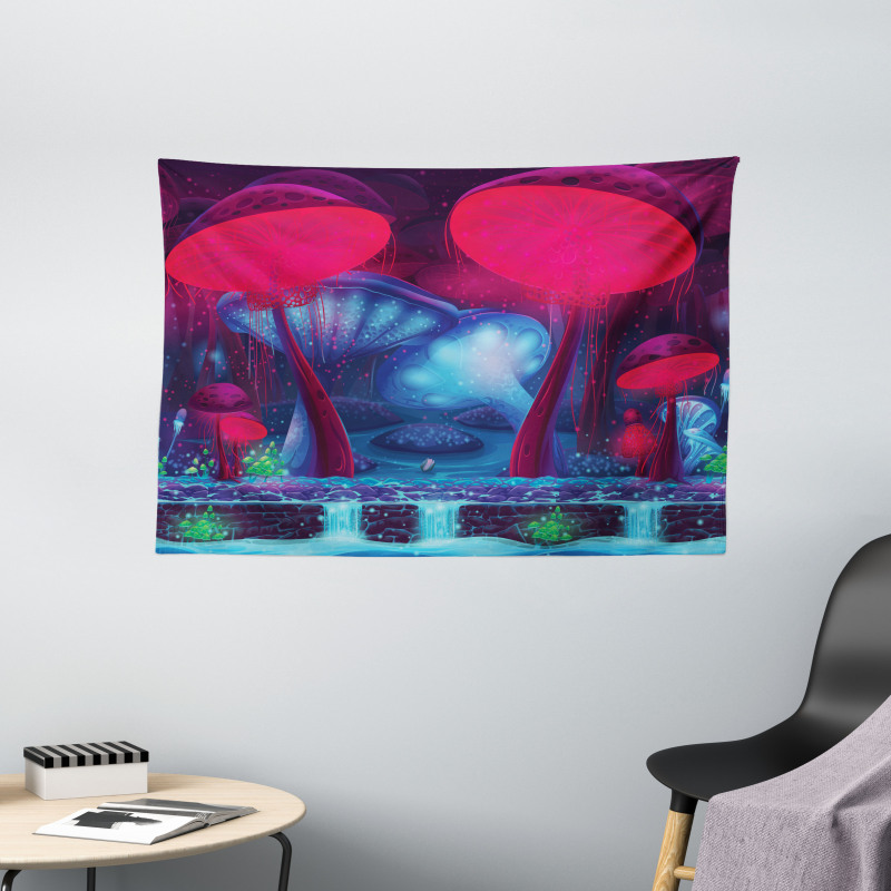 Mushrooms Vibrant Colors Wide Tapestry