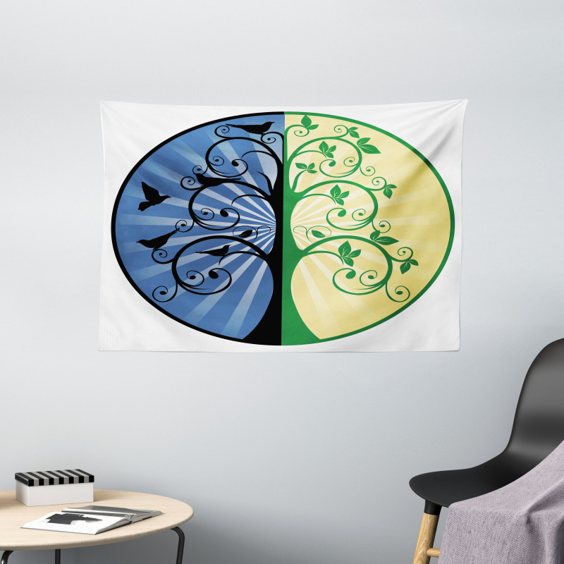 Ying Yang Tree Asian Wide Tapestry