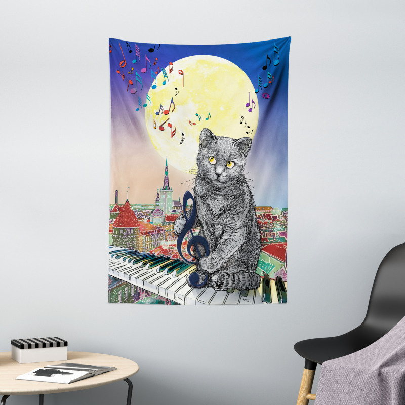 Musical Notes Cat Tapestry