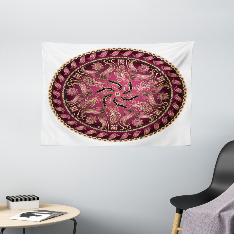 Red Mandala Pattern Wide Tapestry