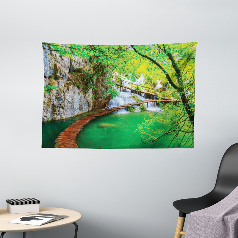 Cascade Trees Greenery Wide Tapestry