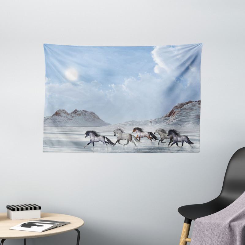 Snowy Day Wild Horse Wide Tapestry