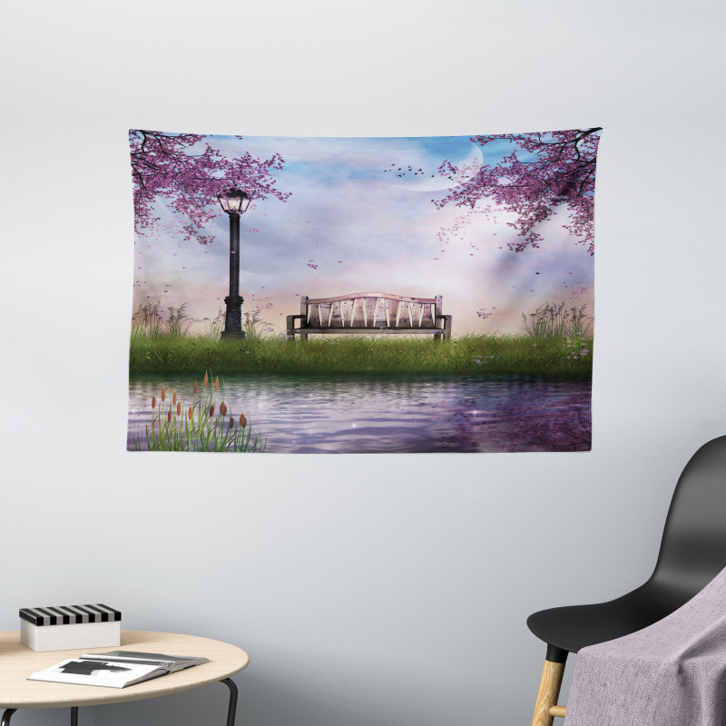 Bench Flowing River Moon Wide Tapestry