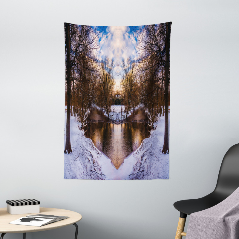 Snowy Winter Park Lake Tapestry