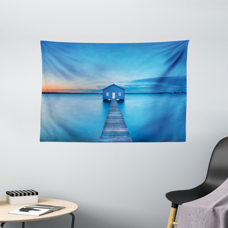 Sunrise Lakehouse Cabin Wide Tapestry