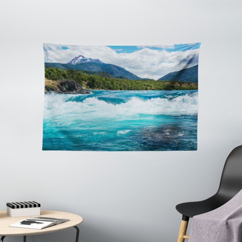 River Cloudy Mountain Wide Tapestry