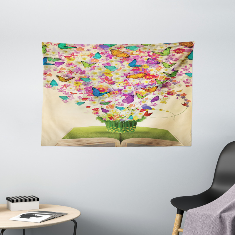 Colorful Moths in Book Wide Tapestry