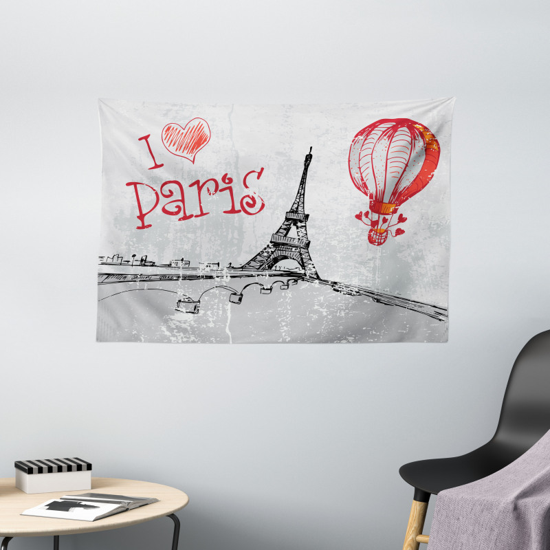 Paris Hot Air Balloon Wide Tapestry