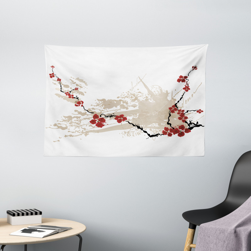 Japan Sakura Flowers Wide Tapestry