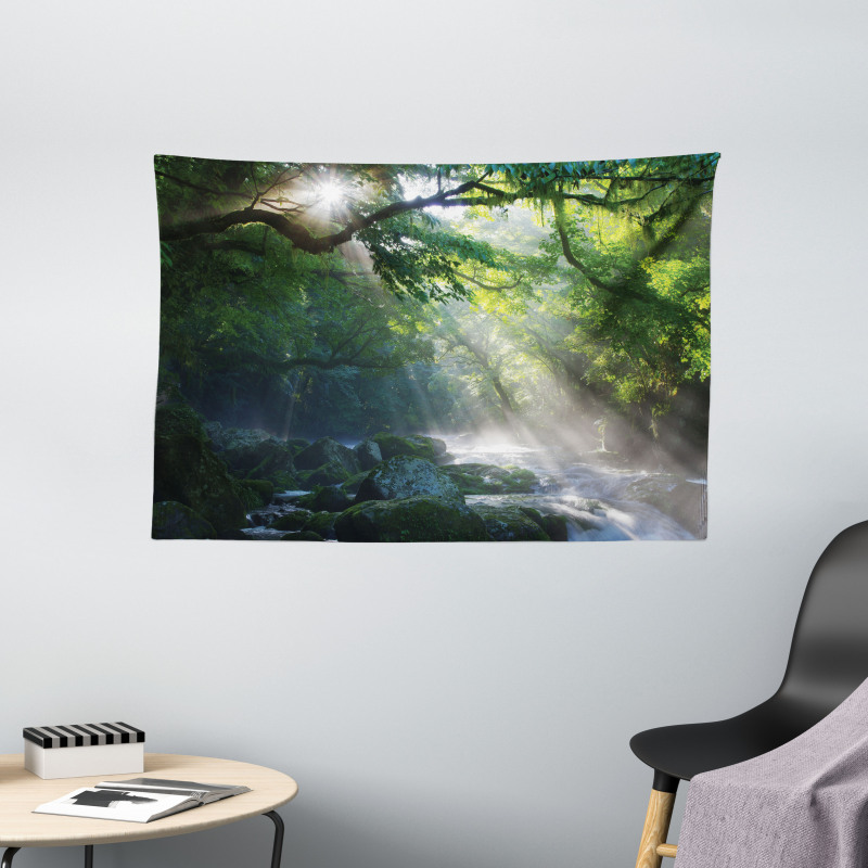 Jungle Sunlight Trees Wide Tapestry
