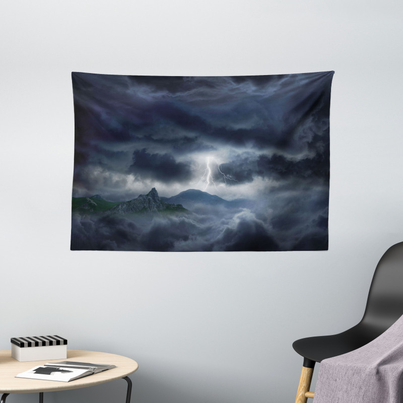 Stromy Sky over Mountains Wide Tapestry