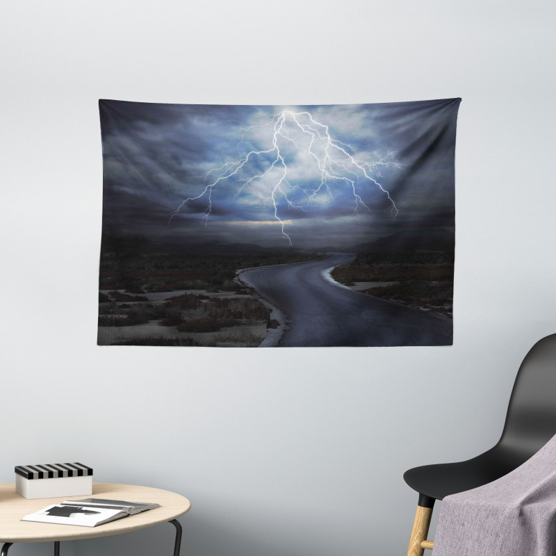 Thunderstorm over Road Wide Tapestry
