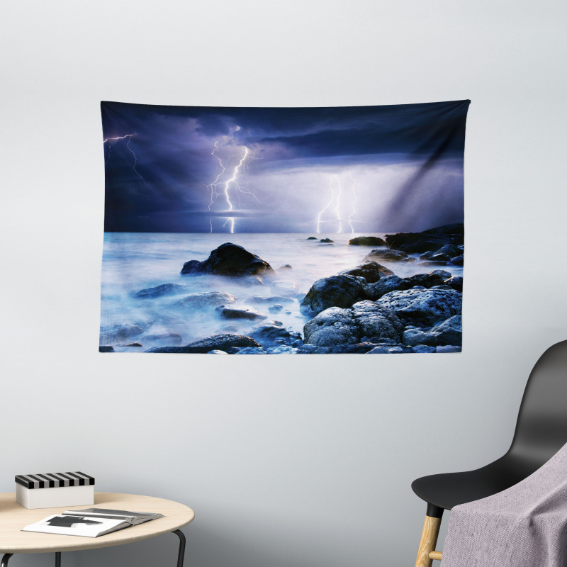 Rocky Coast Mystic Storm Wide Tapestry