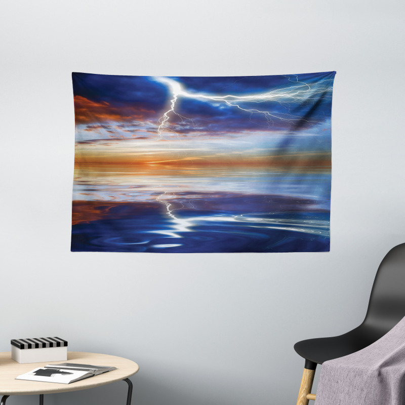 Thunder over Sea Storm Wide Tapestry