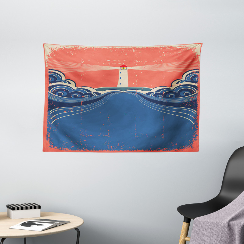 Lighthouse Waves Sea Wide Tapestry