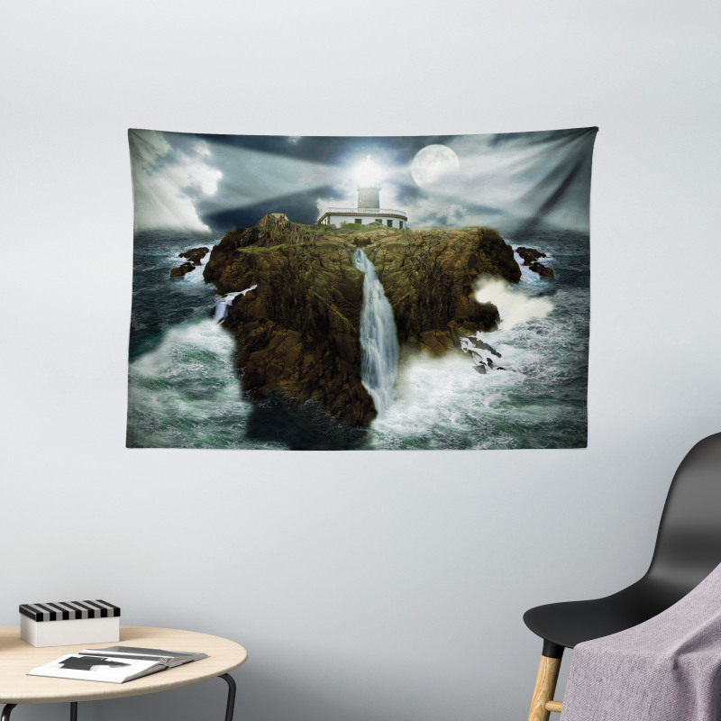 Rocks Stormy Sealife Wide Tapestry