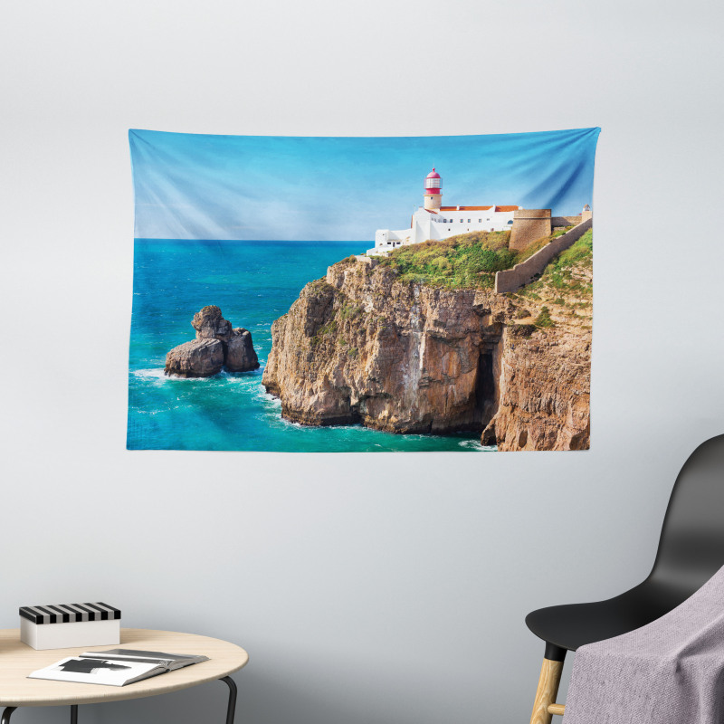 Cliff Rocks Sunny Day Wide Tapestry