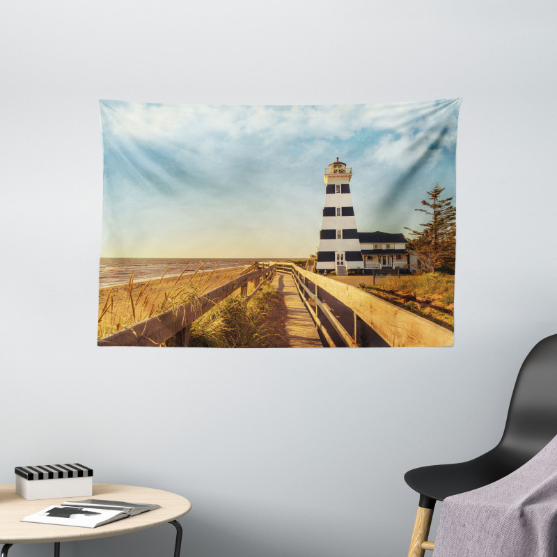 Lighthouse Sea Waves Wide Tapestry