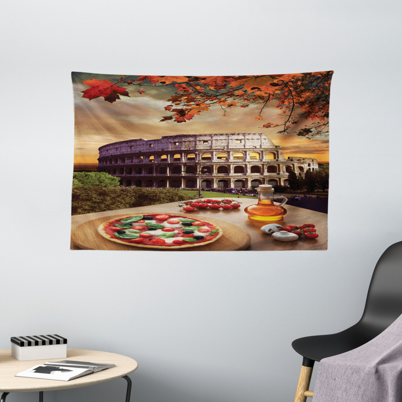 Colosseum Italy Pizza Autumn Wide Tapestry