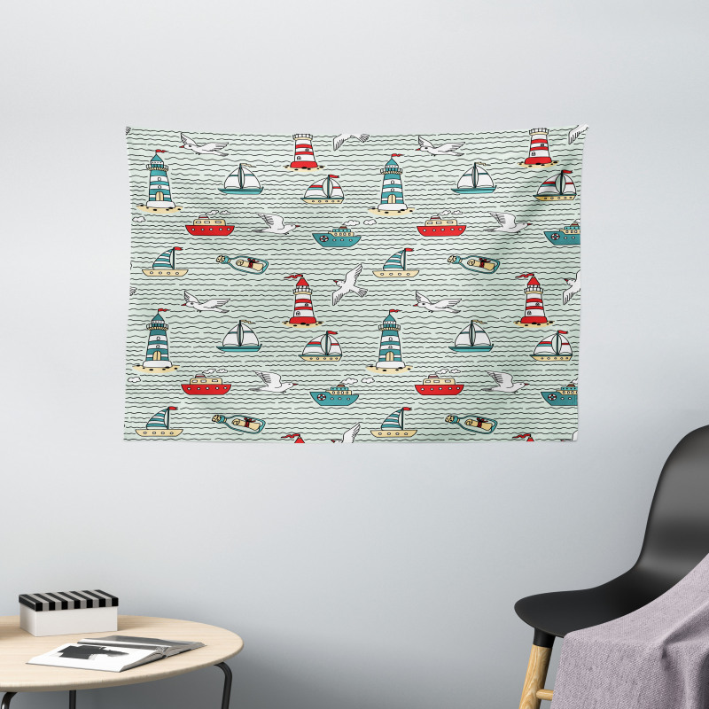 Message Bottle Gulls Wide Tapestry